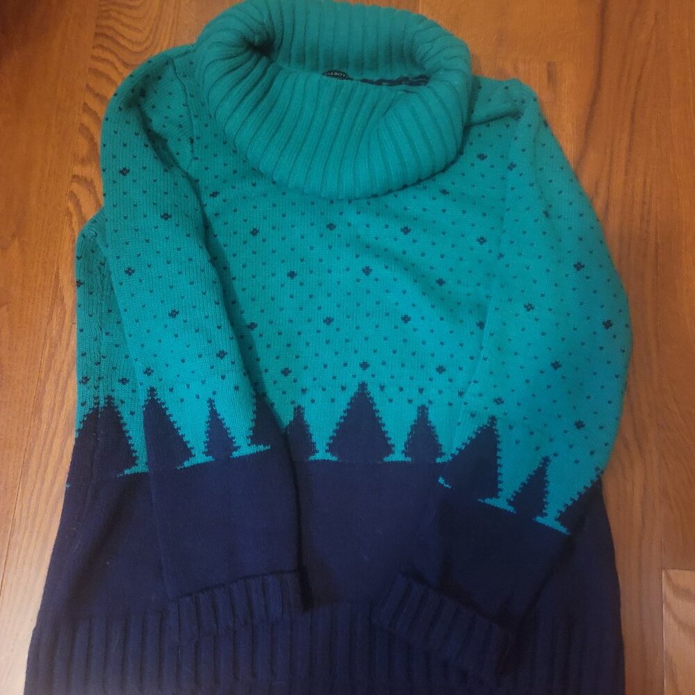 Talbots Teal and Navy Cowl Neck Sweater